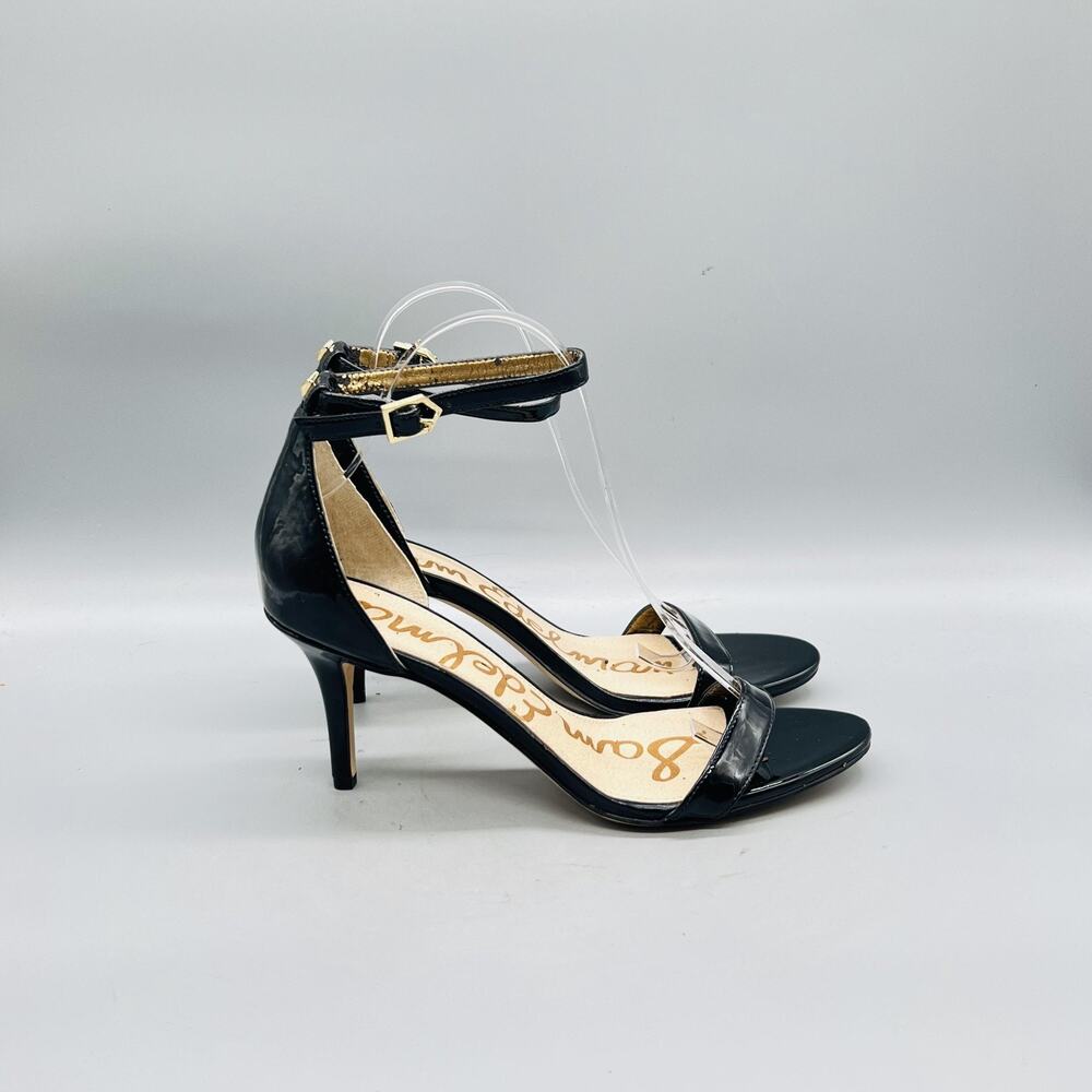 Sam Edelman Sandals Womens 8 Black Patent Leather Patti Ankle Strap Heel Shoes